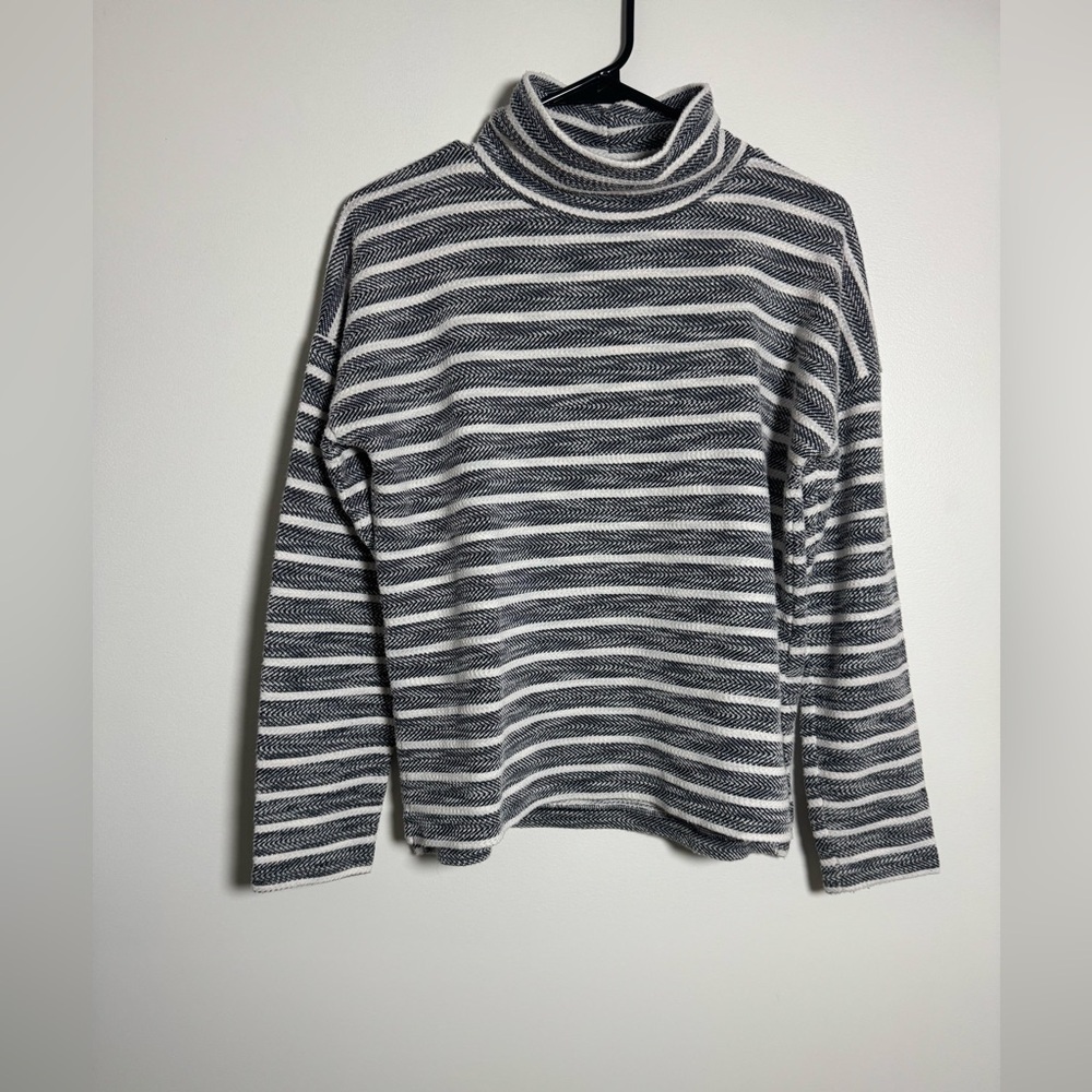 J.Crew Black White Striped Turtleneck Sweater Soft Knit Size S